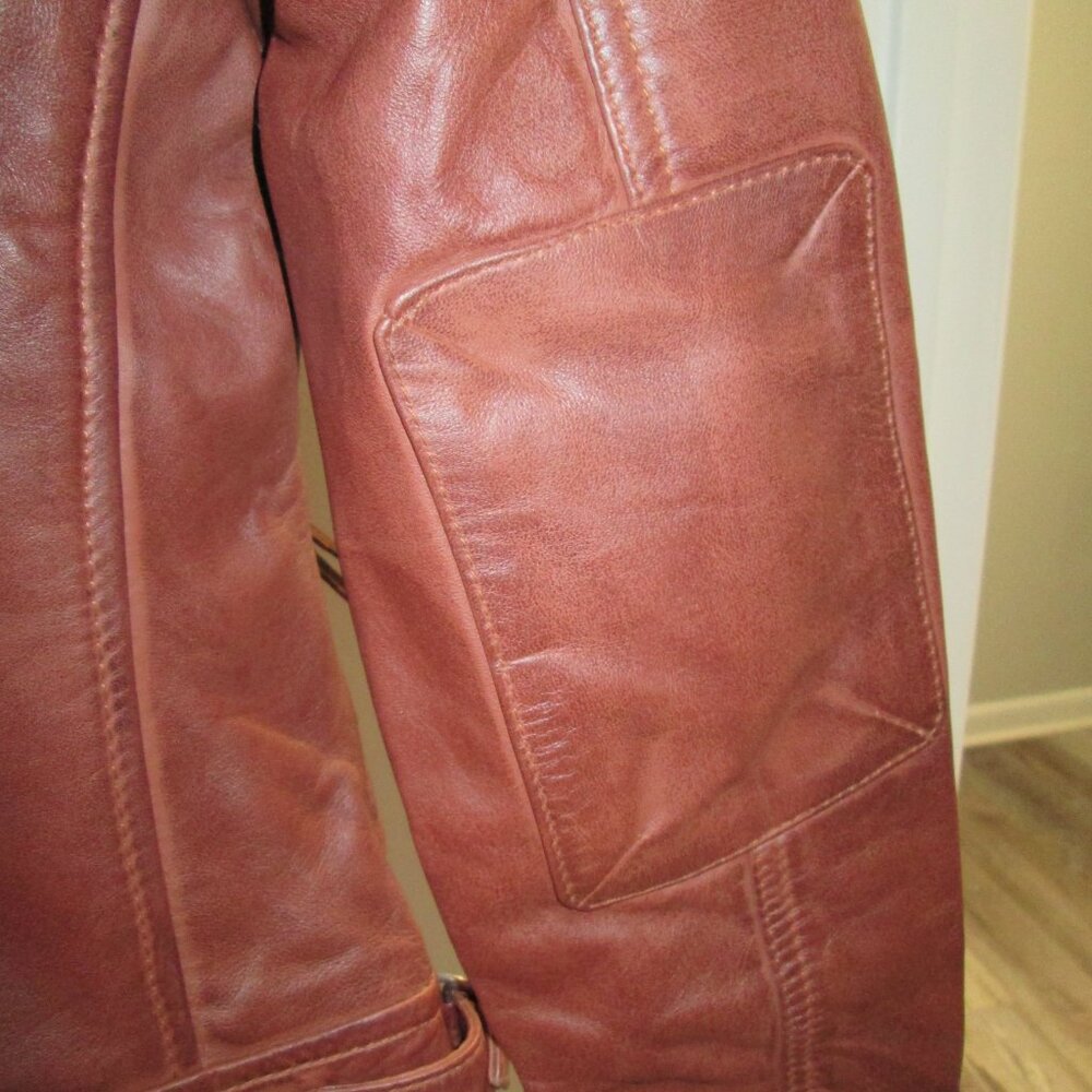 Cognac Leather Biker Style Jacket - Quilted Shoulder Sz XS - Picture 7 of 12